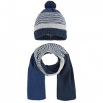 STRIPED HAT AND SCARF SET (BLUE) 