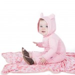 Quilted Hoodie Coverall with Ears in Lotus with Blush