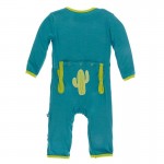 Appliqué Coverall with Zipper in Seagrass Cactus 