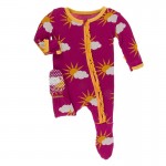 Print Classic Ruffle Footie with Zipper with Berry Partial Sun