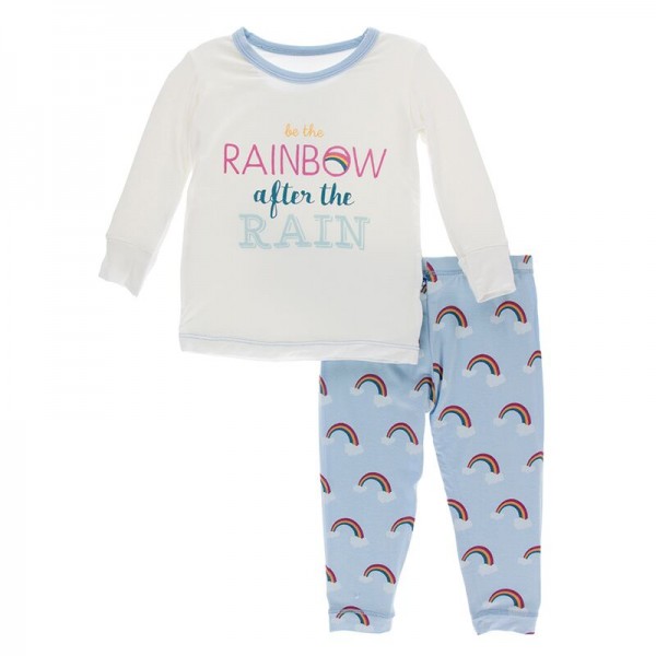 Print Long Sleeve Pajama Set in Pond Rainbow After the Rain