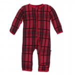 Holiday Print Coverall with Zipper in Christmas Plaid