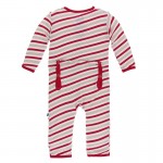 Holiday Print Coverall with Zipper in Rose Gold Candy Cane Stripe
