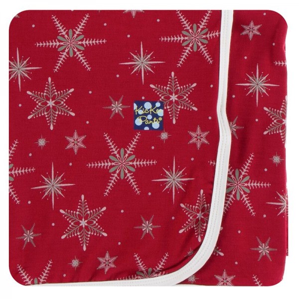 Holiday Print Swaddling Blanket in Crimson Snowflakes 