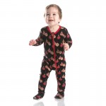 Holiday Print Footie with Zipper in Midnight Ornaments
