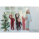 Holiday Print Footie with Zipper in Midnight Foil Tree