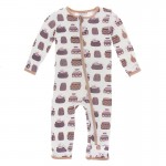 Print Coverall with Zipper in Natural Bush Baby 