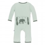 Appliqué Coverall with Zipper in Aloe Elephants
