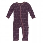Print Coverall with Zipper in Fig Acacia Trees