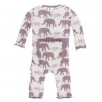Print Muffin Ruffle Coverall with Zipper in Natural Elephants 