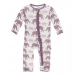 Print Muffin Ruffle Coverall with Zipper in Natural Elephants 