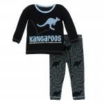 Print Long Sleeve Pajama Set in Midnight Kangaroo