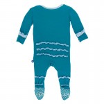 Solid Muffin Ruffle Footie with Zipper in Seagrass with Pond