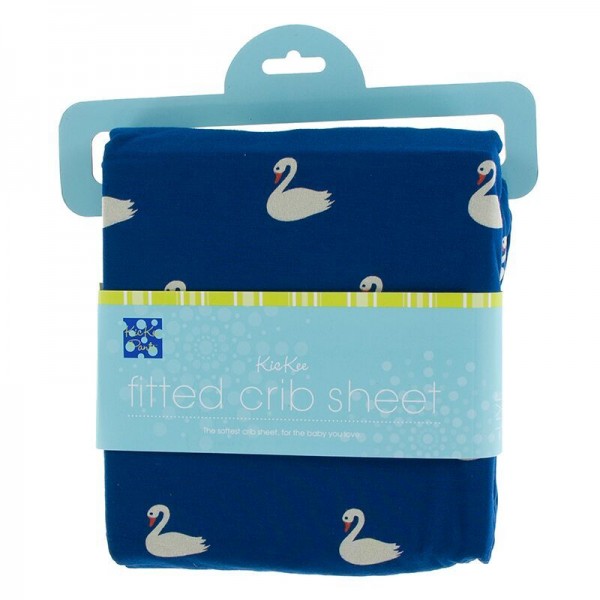 Print Fitted Crib Sheet in Navy Queen's Swans