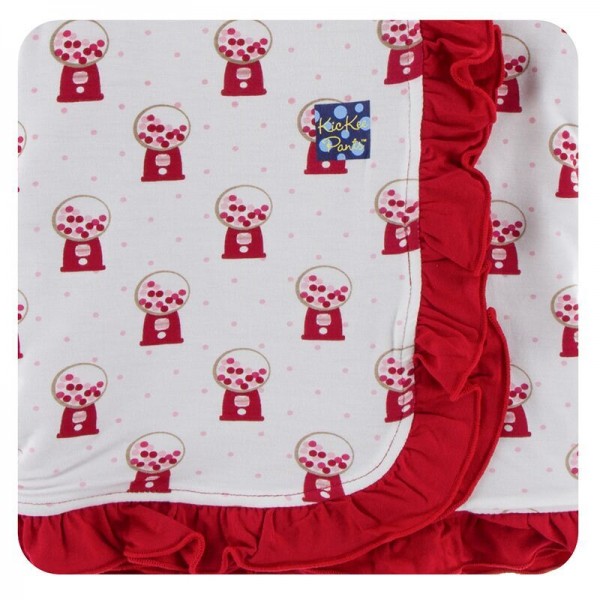 Print Ruffle Toddler Blanket in Natural Gumball Machine