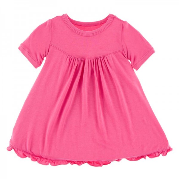 Basic Classic Short Sleeve Swing Dress in Flamingo 