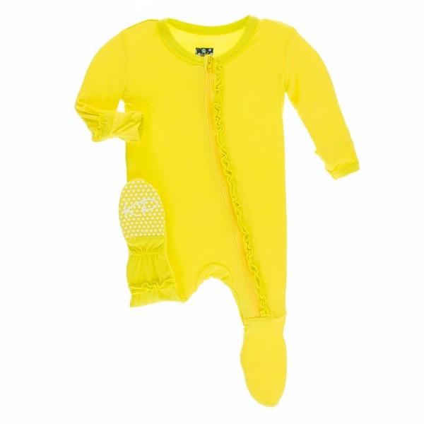Solid Muffin Ruffle Footie with Zipper in Banana