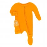 Solid Muffin Ruffle Footie with zipper in Tamarin