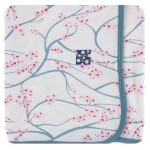 Print Muffin Ruffle Footie with Zipper in Natural Japanese Cherry Tree with Lotus Trim