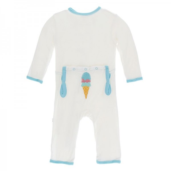 Applique Coverall with Zipper in Natural Ice Cream