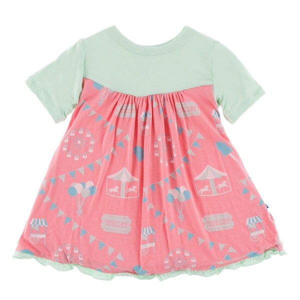 Print Classic Short Sleeve Swing Dress in Strawberry Carnival 