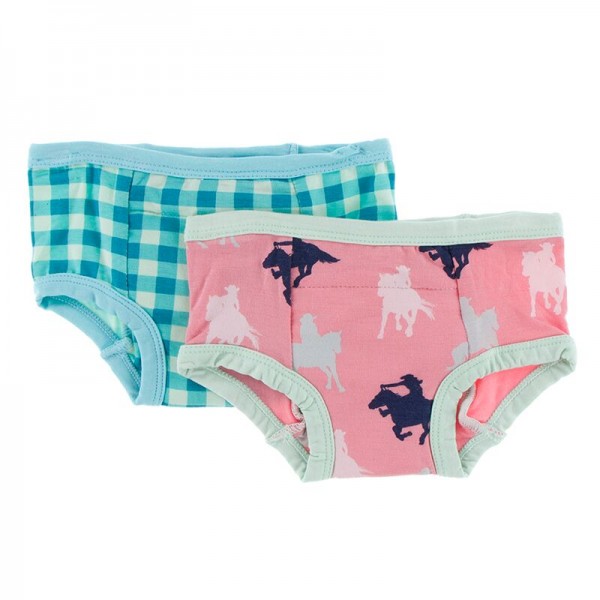 Training Pants Set in Pistachio Gingham and Strawberry Cowgirl