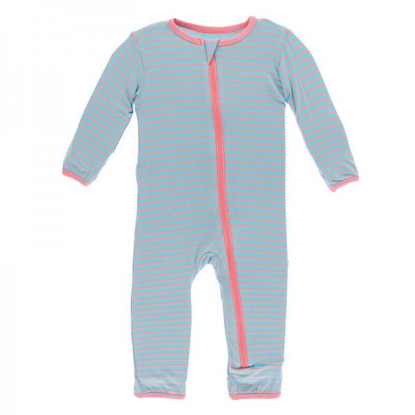 Print Coverall with Zipper in Strawberry Stripe 
