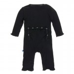 Solid Muffin Ruffle Coverall with Zipper in Midnight