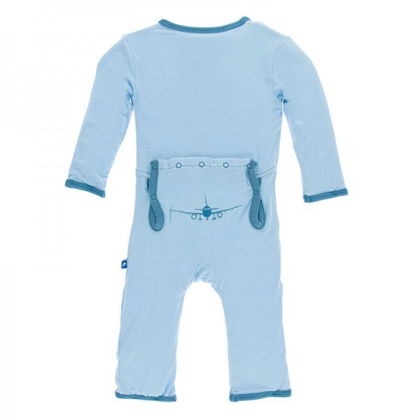 Applique Coverall with Zipper in Pond Airplanes