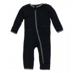 Solid Coverall with Zipper in Midnight with Cobblestone