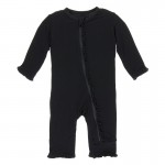 Solid Muffin Ruffle Coverall with Zipper in Midnight