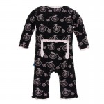 Print Muffin Ruffle Coverall with Zipper in Girl Midnight Bikes 