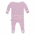 Solid Muffin Ruffle Footie with Zipper in Sweet Pea with Macaroon
