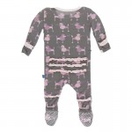 Print Muffin Ruffle Footie with Zipper Cobblestone Poodle 