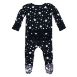 Print Layette Classic Ruffle Footie with Zipper in Silver Stars