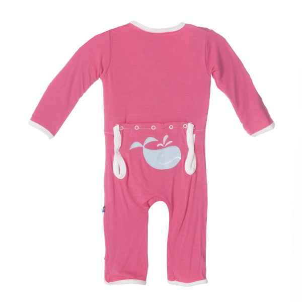 Fitted Applique Coverall in Winter Rose Tiny Whale