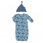 Print Layette Gown Converter and Knot Hat Set in Blue Moon Orca
