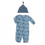 Print Layette Gown Converter and Knot Hat Set in Blue Moon Orca