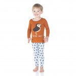 Print Long Sleeve Pajama Set in Pond Puffin