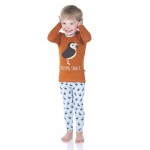 Print Long Sleeve Pajama Set in Pond Puffin