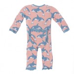 Print Fitted Ruffle Coverall in Blush Orca