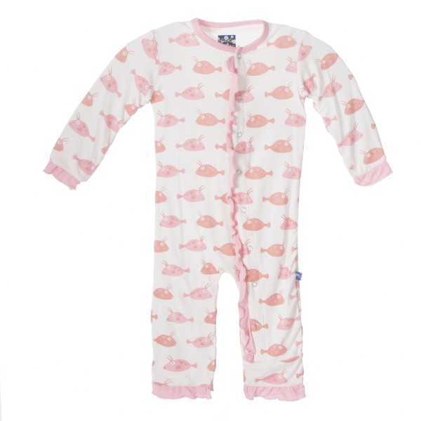 Print Fitted Ruffle Coverall in Girl Cowfish