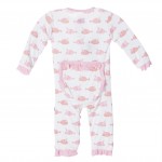 Print Fitted Ruffle Coverall in Girl Cowfish