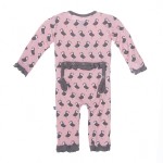 Print Fitted Ruffle Coverall in Lotus Puffin