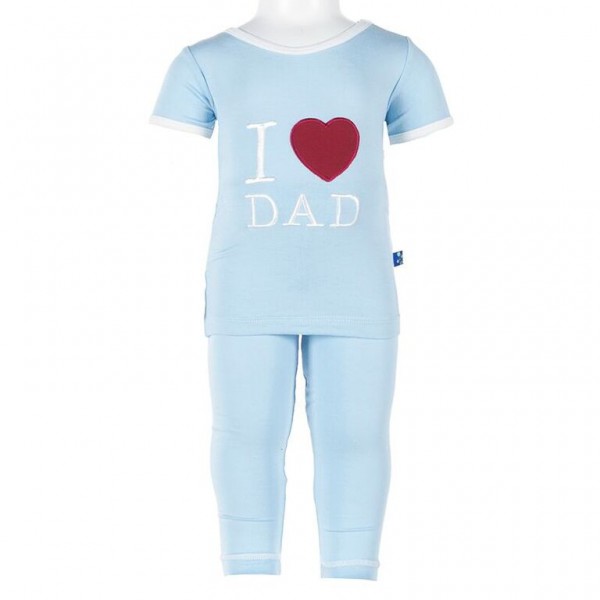Short Sleeve Applique Pajama Set in Pond - I love Dad