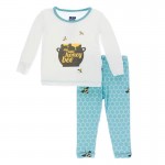 Print Long Sleeve Pajama Set in Glacier Honeycomb 