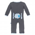 Applique Coverall with Zipper in Stone Sheep