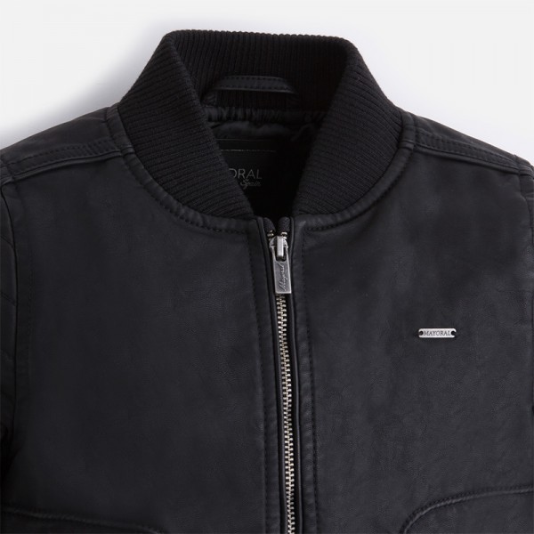 Boys Black Bomber Leather Jacket