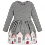 Girls Grey Dress with Houses