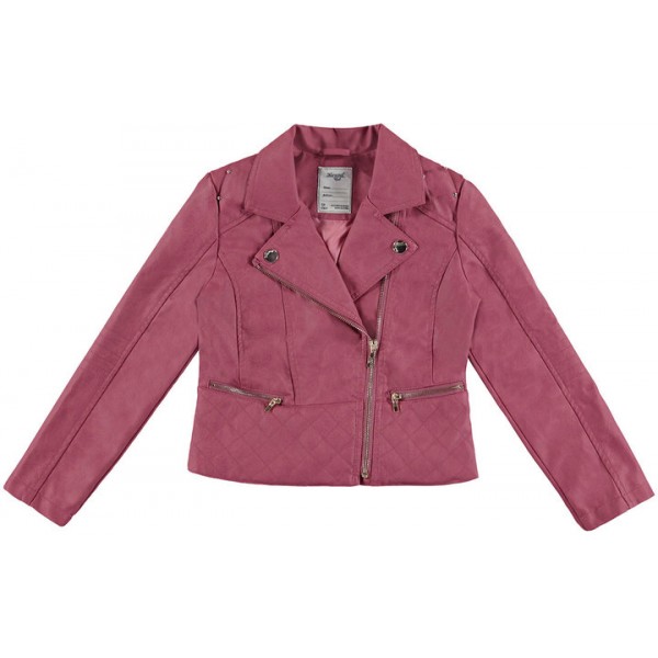 Faux-Leather Quilted-Trim Moto Jacket - Dark Pink 